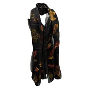 Womens Black Fall Leaves Scarf Wrap‎ Polyester Lightweight
